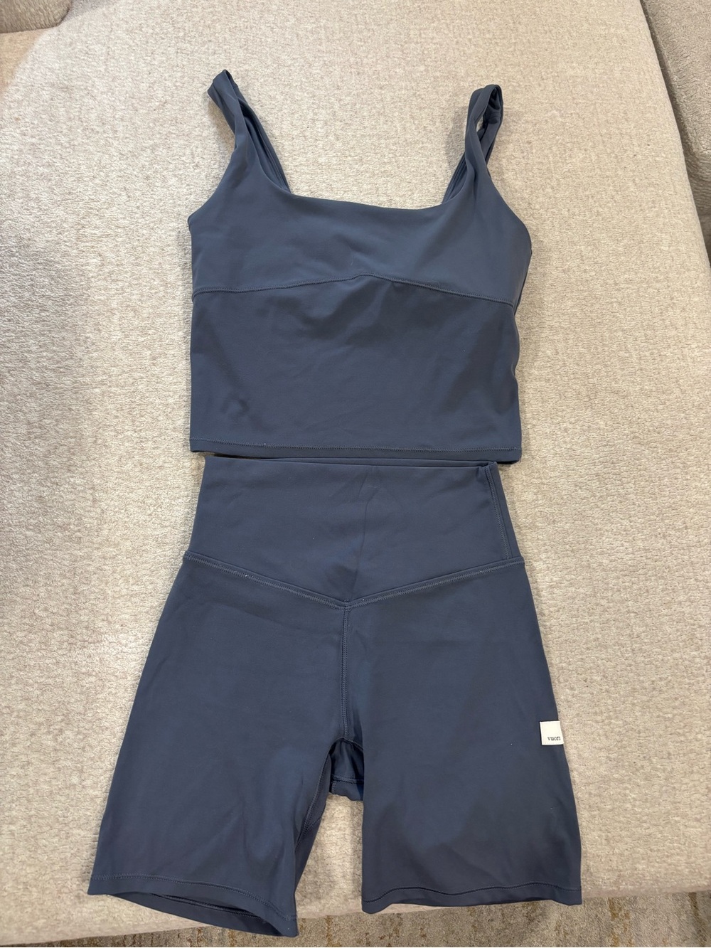 Vuori Slate Blue Bike Shorts & Tank Set